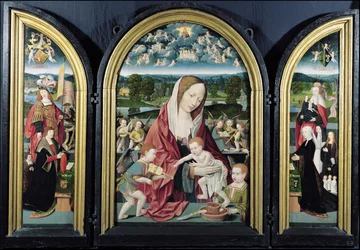 Dziewica i dziecko z aniołami tworzącymi muzykę i rodziną Sampsons-Coolen, Tryptyk, 1500-1525