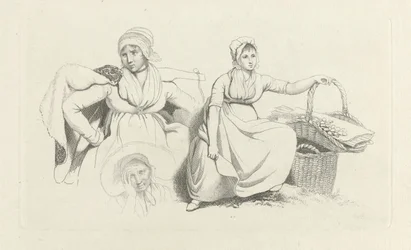 Studieblad met twee vrouwen en een kop Studie-prentwerk / Etudes gravées (series title)   1372907   pl       polish Successfully Translated  Original: Christ presented to the people: oblong plate, 1655 Translat: Christ presented to the people: oblong plate