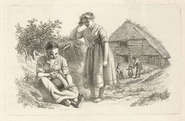 Dwie kobiety i mężczyzna z dziećmi przed stodołą Odbitki studyjne / Etiudy gravées (tytuł serii)