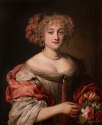 Portret damy z rodziny Colonna, półdługi, w gołębioszarej sukni i różowej jedwabnej chuście