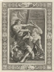 Wyobraźnia poskramia Ojca Czas; Strona tytułowa do: J. C. Weyerman, Żywoty niderlandzkich malarzy i malarek, 1729