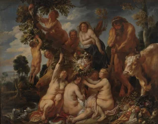 Acheloos pokonany przez Herkulesa. Pochodzenie rogu obfitości. (Alegoria Płodności)