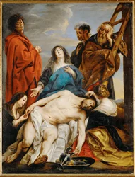 Pieta. Święta Maria trzymająca ciało Chrystusa na kolanach, Maria
Maria Magdalena wyciąga ciernie z czoła Chrystusa
Maria Salome ściska Jego dłoń (obraz na płótnie)