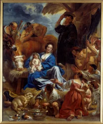 Adoracja pasterzy Obraz Jacoba Jordaensa (1593-1678) (ec.flam.) 1616-1620 Ndz. 1,95x1,22 m Lyon, Muzeum Sztuk Pięknych