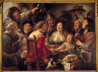 Król pije lub losowanie festynu Objawienia Obraz Jakuba Jordaensa (1593-1678) (ec.flam.) XVII w. Niedz. 1,52x2,04 m²