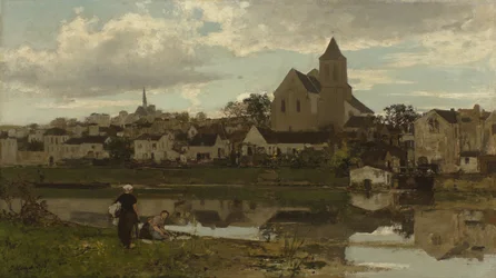 Holenderski: Gezicht op Montigny-sur-Loing Widok na Montigny-sur-Loing