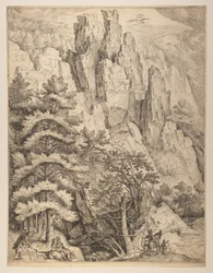 Czeski pejzaż z parą i myśliwymi (lewa płyta)