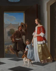 Sprzedawca ryb u drzwi, 1663 (olej na płótnie na panelu)