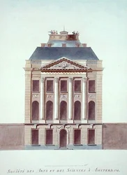 Society of Arts and Sciences, Amsterdam, z „Choice of the Most Outstanding Monuments, Buildings and Houses of the Kingdom of the Netherlands” Pierre Jacques Goetghebuer, opublikowanej w 1827 r. (akwatinta)