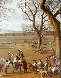 Ferdynand IV polujący na dziki w posiadłości Cassano. Fragment, Jakob Philipp, zwany Hackert d