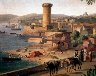 Krajobraz Gaety (Gaete) z cegielnią. Fragment. Koniec XVIII wieku. Neapol, Museo Nazionale di San Martino