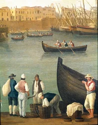 Poławiacze omułków z Monopoli, Apulia, Włochy (poławiacze omułków w Monopoli). Jacob Philipp Hackert, zwany Hackert d