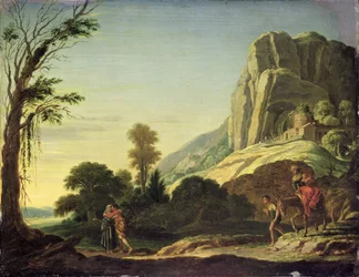 Krajobraz ze spotkaniem Mojżesza i Aarona na górze Horeb, 1626 lub 1620 (olej na miedzi)