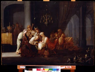 Obrzezanie (obrzezanie). Obraz Jakuba Willemsza de Weta Starszego (ok. 1630-po 1675). Olej na drewnie, 91 x 64 cm. Sztuka holenderska, styl barokowy. Muzeum Dalekiego Wschodu, Chabarowsk.