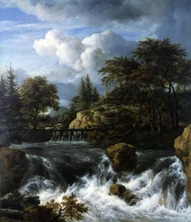 Wodospad w skalistym krajobrazie, 1660-70
