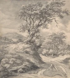 Krajobraz wydmowy z dębem, 1650-55.