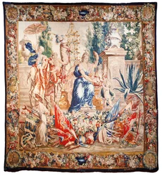 Gobelin z Azji, koniec XVII wieku (wełna; splot gobelinowy; naturalne barwniki)