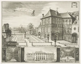 Widok na dom Rubensa w Antwerpii Widok na dom Hilwerue w Antwerpii Party de la maison Hilwerue Aanvers 1692 (tytuł na obiekcie)