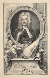 Portret Charlesa Mordaunta, hrabiego Peterborough, ilustracja z książki "Heads of Illustrious Persons of Great Britain", wydanej przez Knapton, Londyn 1742.