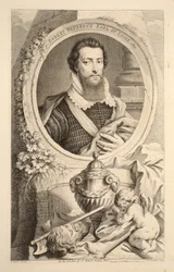 Portret Roberta Devereux, hrabiego Essex, 1601, ilustracja z „Głowy wybitnych osobistości Wielkiej Brytanii”, wyd. autor: Knapton, Londyn 1742