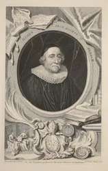 Portret Ushera, arcybiskupa Armagh, ilustracja z „Heads of Illustrious Persons of Great Britain”, wyd. autor: Knapton, Londyn 1742