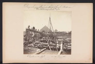 Poniżej przepompownia pary z Vijzels / Capelle aan den IJssel den 15 czerwca 1868 (tytuł na obiekcie) Odzyskiwanie jezior w Schieland na wschód od Rotterdamu (tytuł serii na obiekcie)