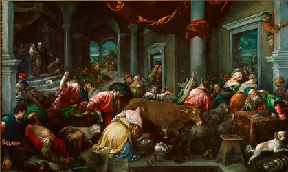 Oczyszczenie Świątyni lub „Chrystus goniący kupców ze Świątyni”” Obraz Jacopo Da Ponte dit Jacopo Bassano (1517 ok.-1592) Ndz. 160x265 cm Londyn, Galeria Narodowa