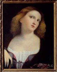 Portret kobiety Obraz na drewnie transponowany na płótno Jacopo Palma il Vecchio (1480-1528) 1513 wym. 0,48 x 0,38 m Lyon, Muzeum Sztuk Pięknych