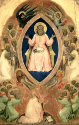 Bóg Ojciec na tronie z Poliptyku Apokalipsy, po 1343 (tempera na desce ze złotem)