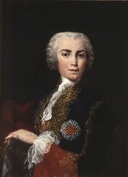 Portrait de Carlo Broschi dit Farinelli, chanteur contralto et sopran, castrat italien (1705-1782) - Portret piosenkarza Farinelli (Carlo Broschi) (1705-1782) - Amigoni, Jacopo (1675-1752) - 1750 - Olej na płótnie - Królewska Akademia Sztuk Pięknych w San 