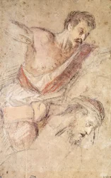 Studium biczowania: biczowanie człowieka i głowa Chrystusa,