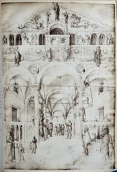 La biczowanie Chrystusa Rysunek piórem i tuszem Jacopo Bellini (1400-1470) XV w. Ndz. 0,42x0,28 m Paryż, Musee du Louvre