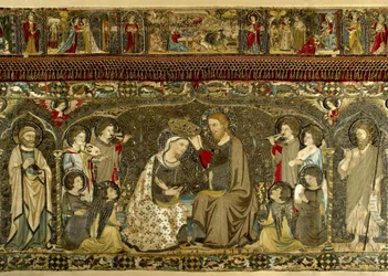 Koronacja Marii Panny pomiędzy ośmioma aniołami i czternastoma świętymi (haft kościelny), czynny około 1336
