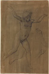 Anioł w locie, ok. 1594 (czarna kreda i grafit na brązowym papierze)