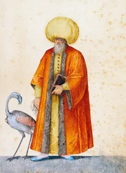 Turek z flamingiem, rysunek Jacopo Ligozzi (1547-1627)