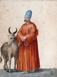 Turecki mężczyzna z kozą, rysunek Jacopo Ligozzi (1547-1627)