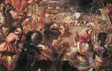 Francesco II Gonzaga walczący w bitwie pod Taro przeciwko Karolowi VIII Francji w 1495 r.