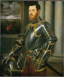 Mężczyzna w złotej zbroi (obraz na płótnie)