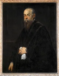 Portret starszego mężczyzny trzymającego chusteczkę ...