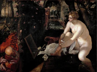 Suzanne and the Elders lub „” Suzanne in the Bath”” Obraz Jacopo Robusti dit il Tintoretto (Tintoret) (1518-1594)