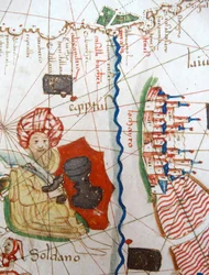 Fragment Egiptu i Morza Czerwonego z renesansowej mapy Europy, Jacopo Russo (po) 1528