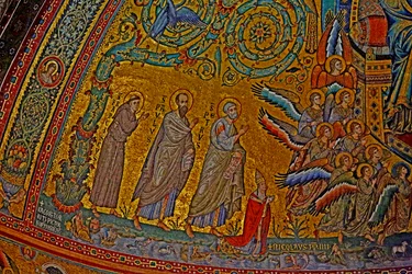 Święty Franciszek, święty Paweł, święty Piotr, papież Mikołaj IV i aniołowie podczas Koronacji Marii, apsyda, ok. 1290