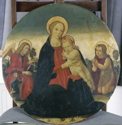 Madonna z Dzieciątkiem z Archaniołem Rafałem i św. Janem, ok. 1490 (tempera na drewnie topoli)