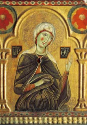 Figura Maryi z Odkupiciela z Madonną i trzema świętymi, autorstwa Meliore Toscano lub Meliore di Jacopo (ok. 1255-1285), tempera i złoto na desce, 85x210 cm