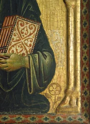 Odkupiciel z Madonną i Świętymi, Meliore Toscano lub Meliore di Jacopo (ok. 1255-1285), tempera i złoto na desce, 85x210 cm, Szczegół