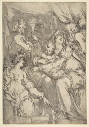 Święta Rodzina ze św. Katarzyną, św. Janem Ewangelistą i Aniołem, 1612-16.