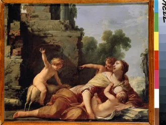 „Alegoria Miłosierdzia” (Alegoria Miłosierdzia) Matka karmiąca dzieci Obraz Jacquesa Blancharda (1600-1638) Muzeum Ermitażu z XVII wieku, Sankt Petersburg
