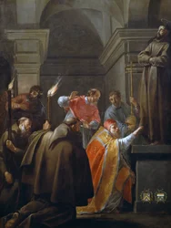 Papież Mikołaj V w grobie św. Franciszka z Asyżu, obraz Jacques’a Blancharda (1600-1638)
