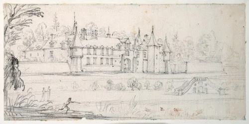 Chateau de Chantelou, w dolinie Orge, między Linas i Chestres (czarna kreda na papierze)