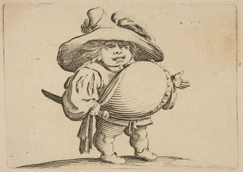 Mężczyzna z dużym brzuchem ozdobiony rzędem guzików Mężczyzna z dużym brzuszkiem ozdobi..., 1616-22.